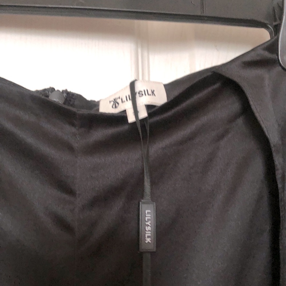 lilysilk silk pants satin black wide palazzo slits built-in shorts sz 28 - Picture 5 of 5